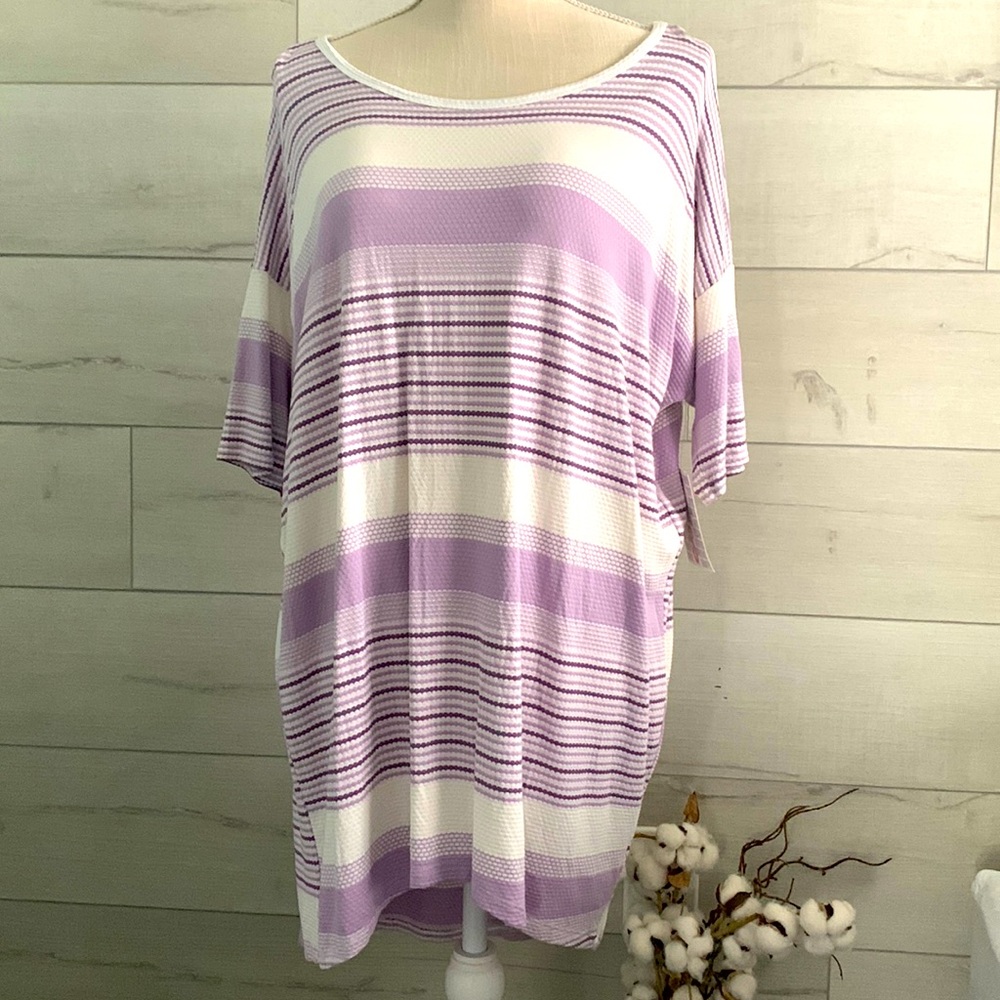 LuLaRoe small purple & creme striped Irma NWT